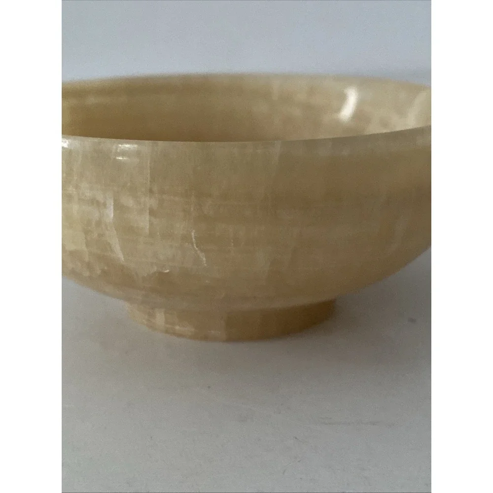 4 inch 100%Natural Chinese Yellow Jade Bowl Carved Diameter